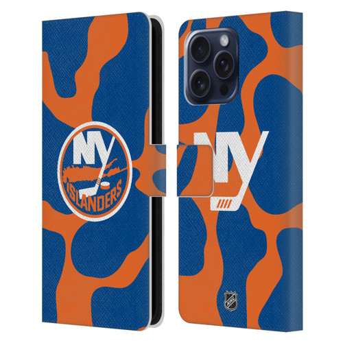 NHL New York Islanders Cow Pattern Leather Book Wallet Case Cover For Apple iPhone 16 Pro Max
