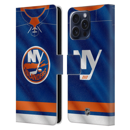 NHL New York Islanders Jersey Leather Book Wallet Case Cover For Apple iPhone 16 Pro Max