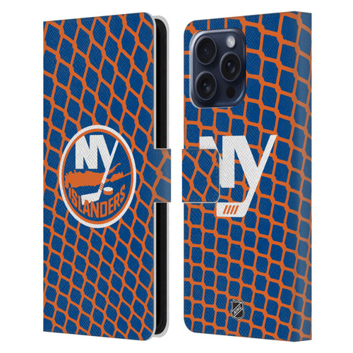 NHL New York Islanders Net Pattern Leather Book Wallet Case Cover For Apple iPhone 16 Pro Max