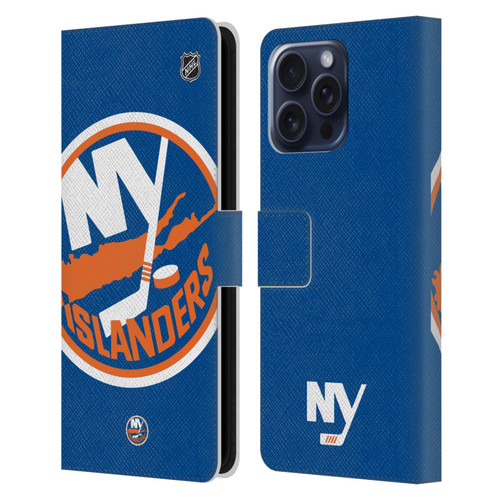 NHL New York Islanders Oversized Leather Book Wallet Case Cover For Apple iPhone 16 Pro Max