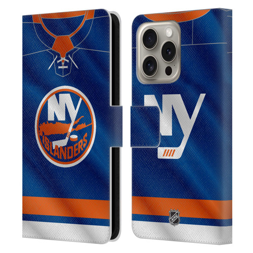 NHL New York Islanders Jersey Leather Book Wallet Case Cover For Apple iPhone 16 Pro
