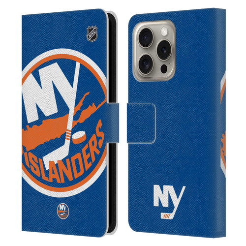 NHL New York Islanders Oversized Leather Book Wallet Case Cover For Apple iPhone 16 Pro