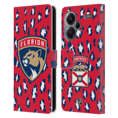 NHL Florida Panthers Leopard Patten Leather Book Wallet Case Cover For Xiaomi Redmi Note 13 Pro Plus 5G