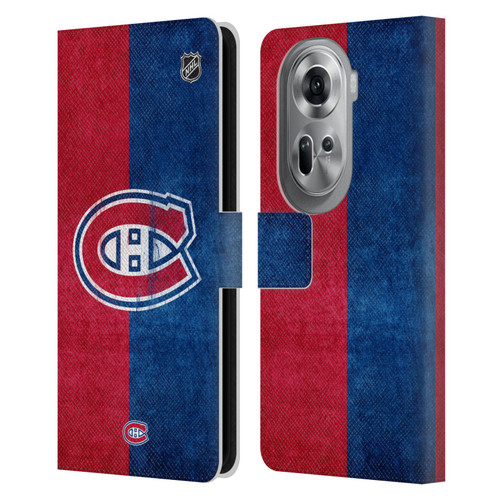 NHL Montreal Canadiens Half Distressed Leather Book Wallet Case Cover For OPPO Reno11 Pro