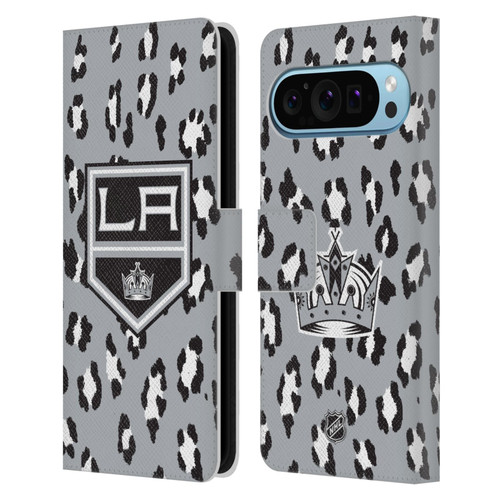 NHL Los Angeles Kings Leopard Patten Leather Book Wallet Case Cover For Google Pixel 9 / Pixel 9 Pro