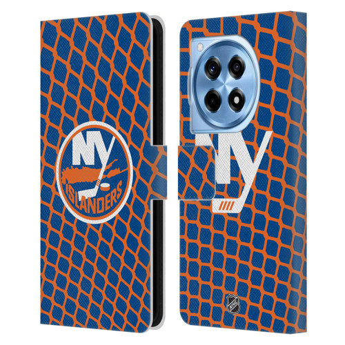 NHL New York Islanders Net Pattern Leather Book Wallet Case Cover For OnePlus 12R