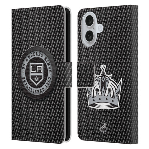 NHL Los Angeles Kings Puck Texture Leather Book Wallet Case Cover For Apple iPhone 16 NHL Los Angeles Kings Puck Texture Leather Book Wallet Case Cover For Apple iPhone 16
