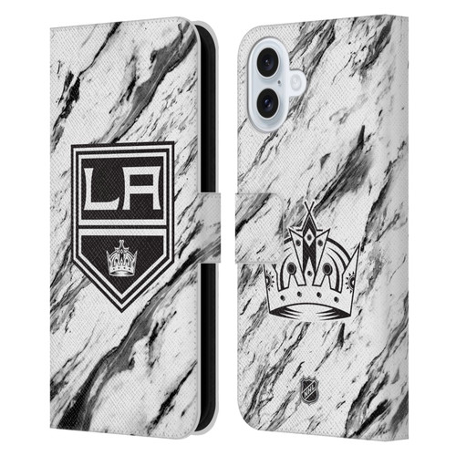 NHL Los Angeles Kings Marble Leather Book Wallet Case Cover For Apple iPhone 16 Plus