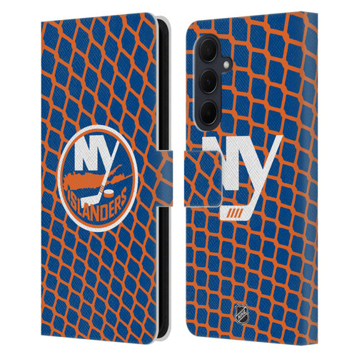 NHL New York Islanders Net Pattern Leather Book Wallet Case Cover For Samsung Galaxy A35 5G