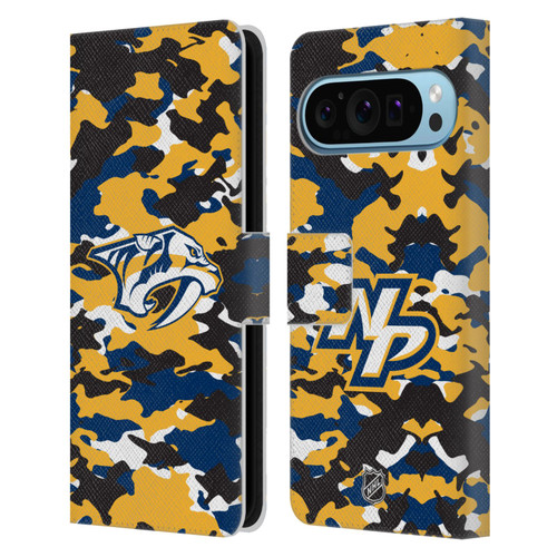 NHL Nashville Predators Camouflage Leather Book Wallet Case Cover For Google Pixel 9 / Pixel 9 Pro