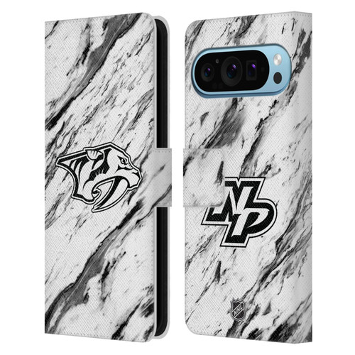 NHL Nashville Predators Marble Leather Book Wallet Case Cover For Google Pixel 9 / Pixel 9 Pro