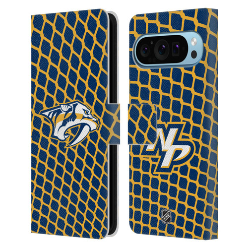 NHL Nashville Predators Net Pattern Leather Book Wallet Case Cover For Google Pixel 9 / Pixel 9 Pro