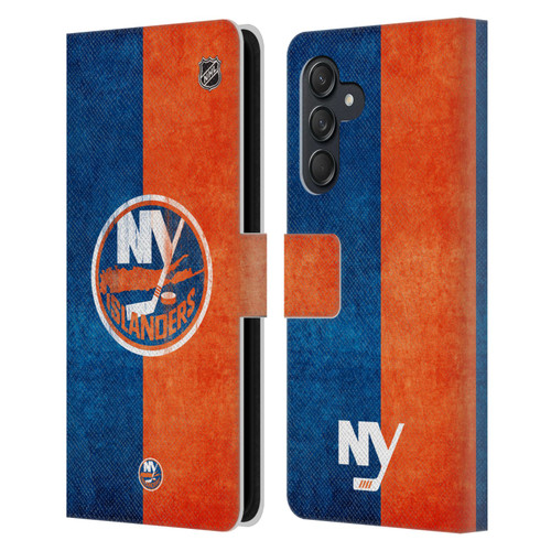 NHL New York Islanders Half Distressed Leather Book Wallet Case Cover For Samsung Galaxy M55 5G