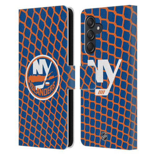 NHL New York Islanders Net Pattern Leather Book Wallet Case Cover For Samsung Galaxy M55 5G