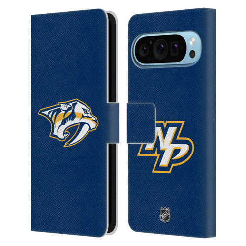 NHL Nashville Predators Plain Leather Book Wallet Case Cover For Google Pixel 9 / Pixel 9 Pro