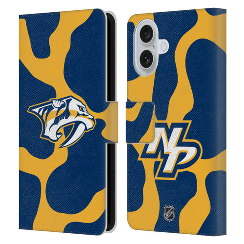NHL Nashville Predators Cow Pattern Leather Book Wallet Case Cover For Apple iPhone 16