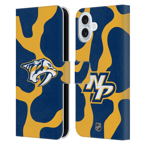 NHL Nashville Predators Cow Pattern Leather Book Wallet Case Cover For Apple iPhone 16 Plus