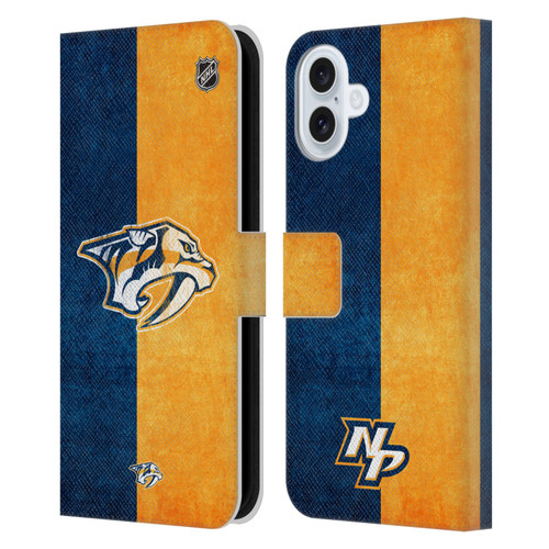 NHL Nashville Predators Half Distressed Leather Book Wallet Case Cover For Apple iPhone 16 Plus