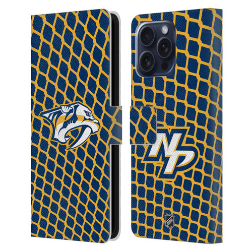 NHL Nashville Predators Net Pattern Leather Book Wallet Case Cover For Apple iPhone 16 Pro Max