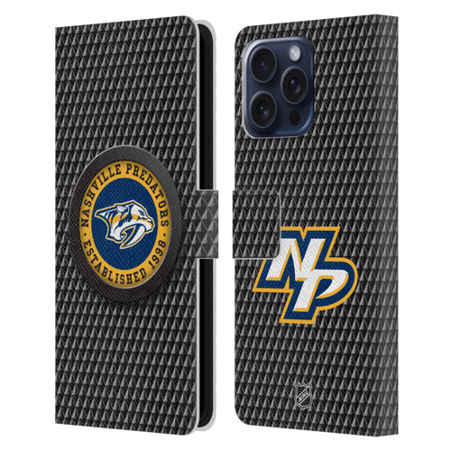 NHL Nashville Predators Puck Texture Leather Book Wallet Case Cover For Apple iPhone 16 Pro Max