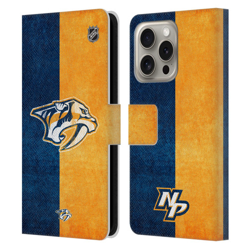 NHL Nashville Predators Half Distressed Leather Book Wallet Case Cover For Apple iPhone 16 Pro