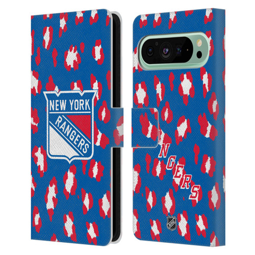 NHL New York Rangers Leopard Patten Leather Book Wallet Case Cover For Google Pixel 9 Pro XL