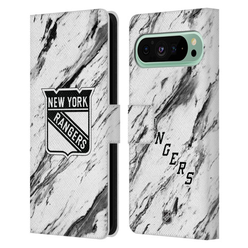 NHL New York Rangers Marble Leather Book Wallet Case Cover For Google Pixel 9 Pro XL