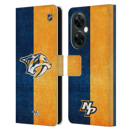 NHL Nashville Predators Half Distressed Leather Book Wallet Case Cover For OnePlus Nord CE 3 Lite 5G