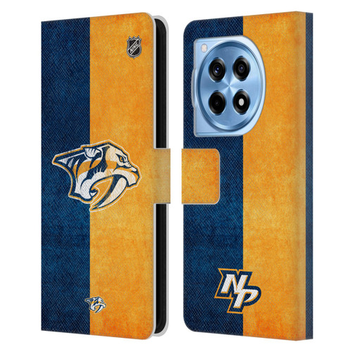 NHL Nashville Predators Half Distressed Leather Book Wallet Case Cover For OnePlus 12R