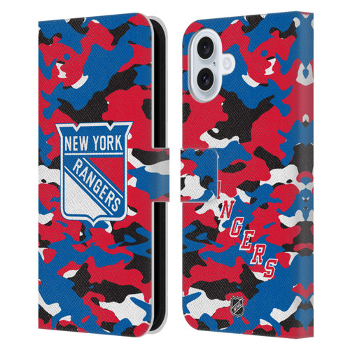 NHL New York Rangers Camouflage Leather Book Wallet Case Cover For Apple iPhone 16 Plus