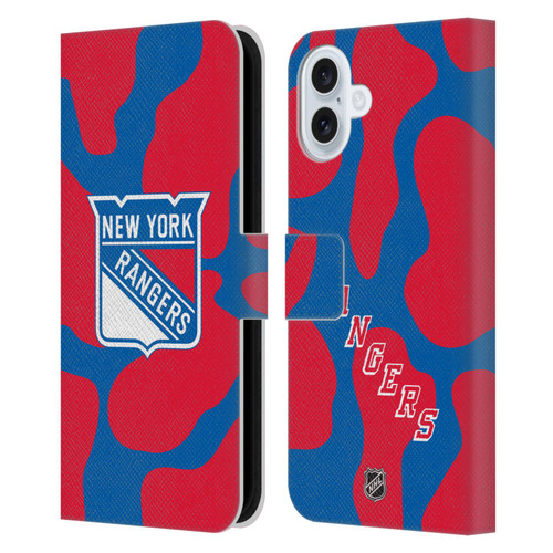 NHL New York Rangers Cow Pattern Leather Book Wallet Case Cover For Apple iPhone 16 Plus