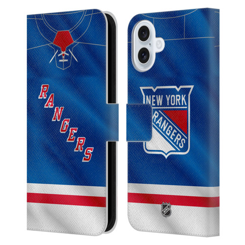 NHL New York Rangers Jersey Leather Book Wallet Case Cover For Apple iPhone 16 Plus