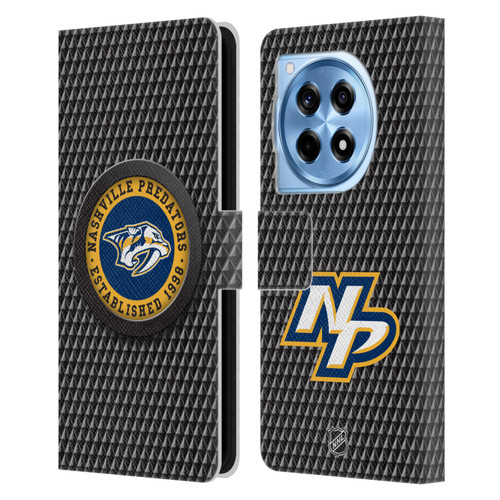 NHL Nashville Predators Puck Texture Leather Book Wallet Case Cover For OnePlus 12R