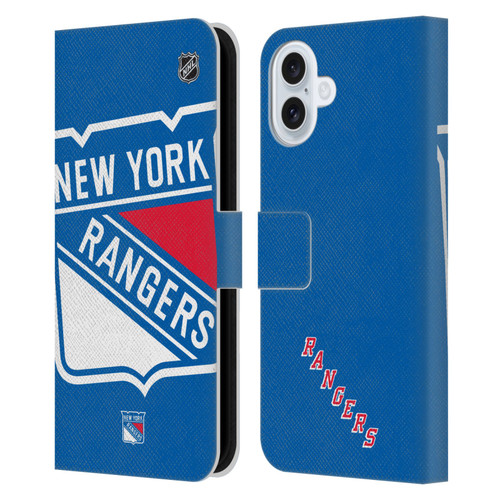 NHL New York Rangers Oversized Leather Book Wallet Case Cover For Apple iPhone 16 Plus