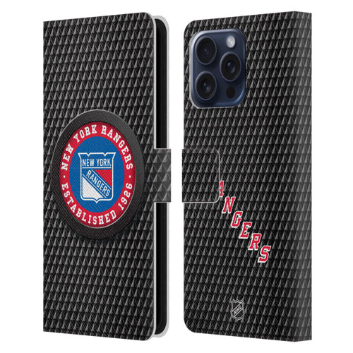 NHL New York Rangers Puck Texture Leather Book Wallet Case Cover For Apple iPhone 16 Pro Max