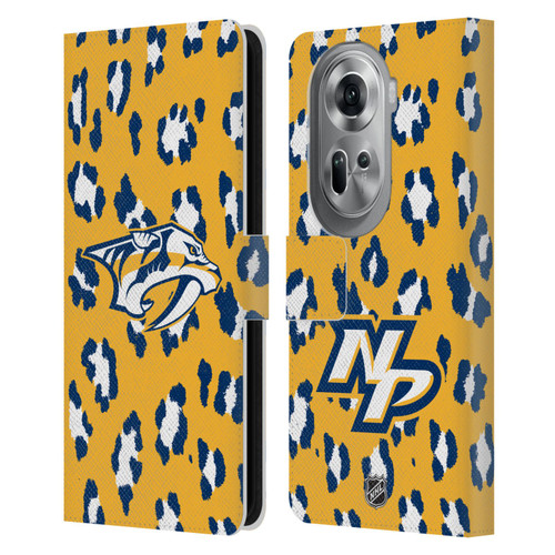 NHL Nashville Predators Leopard Patten Leather Book Wallet Case Cover For OPPO Reno11 Pro