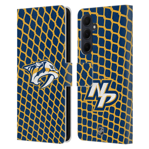 NHL Nashville Predators Net Pattern Leather Book Wallet Case Cover For Samsung Galaxy A35 5G