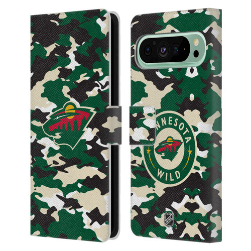 NHL Minnesota Wild Camouflage Leather Book Wallet Case Cover For Google Pixel 9 Pro XL