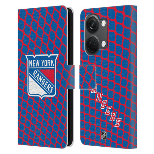 NHL New York Rangers Net Pattern Leather Book Wallet Case Cover For OnePlus Nord 3 5G