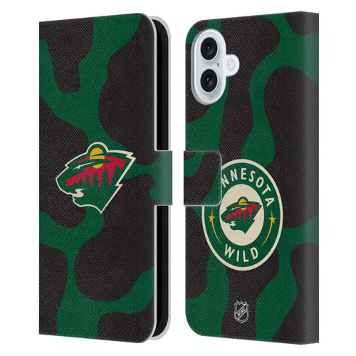 NHL Minnesota Wild Cow Pattern Leather Book Wallet Case Cover For Apple iPhone 16 Plus