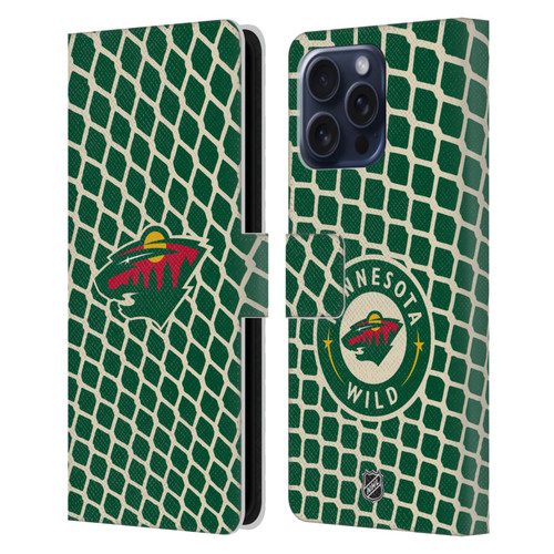 NHL Minnesota Wild Net Pattern Leather Book Wallet Case Cover For Apple iPhone 16 Pro Max