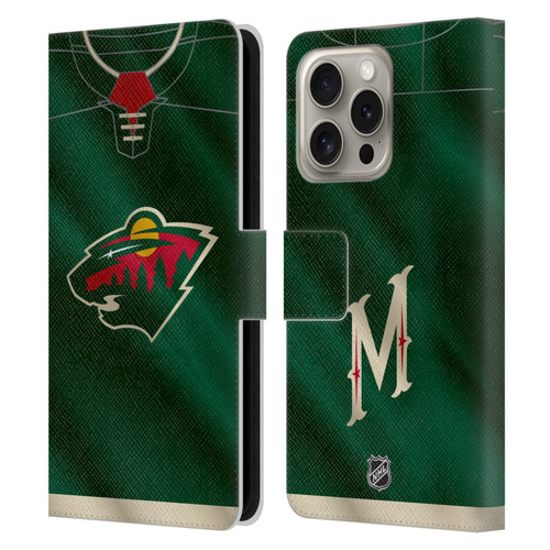 NHL Minnesota Wild Jersey Leather Book Wallet Case Cover For Apple iPhone 16 Pro
