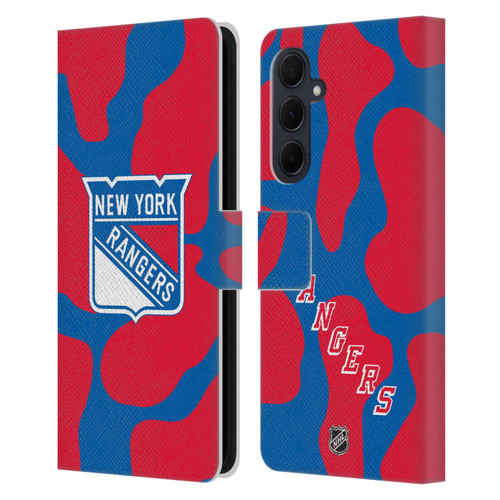 NHL New York Rangers Cow Pattern Leather Book Wallet Case Cover For Samsung Galaxy A35 5G