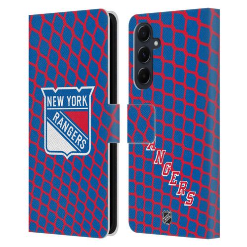 NHL New York Rangers Net Pattern Leather Book Wallet Case Cover For Samsung Galaxy A55 5G
