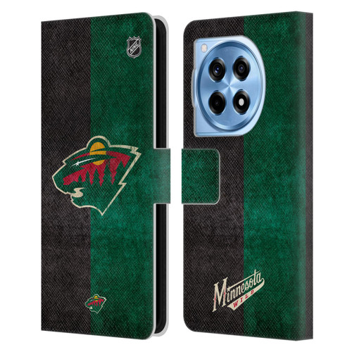 NHL Minnesota Wild Half Distressed Leather Book Wallet Case Cover For OnePlus 12R