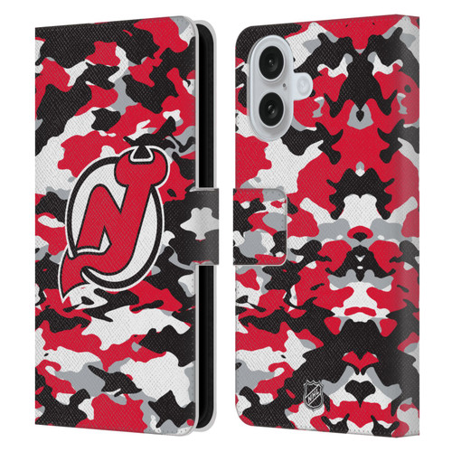 NHL New Jersey Devils Camouflage Leather Book Wallet Case Cover For Apple iPhone 16