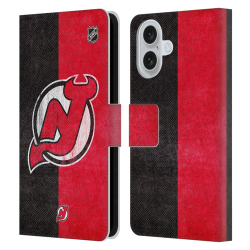 NHL New Jersey Devils Half Distressed Leather Book Wallet Case Cover For Apple iPhone 16