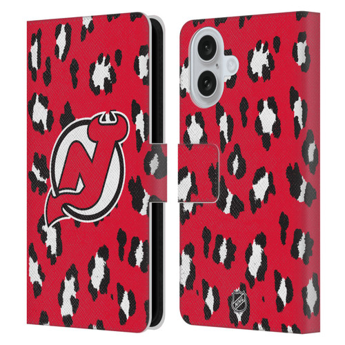 NHL New Jersey Devils Leopard Patten Leather Book Wallet Case Cover For Apple iPhone 16