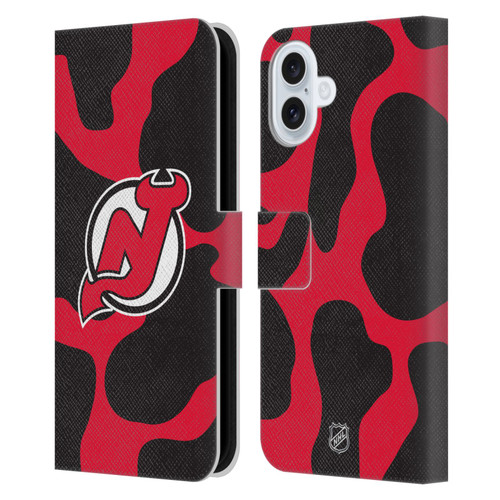 NHL New Jersey Devils Cow Pattern Leather Book Wallet Case Cover For Apple iPhone 16 Plus