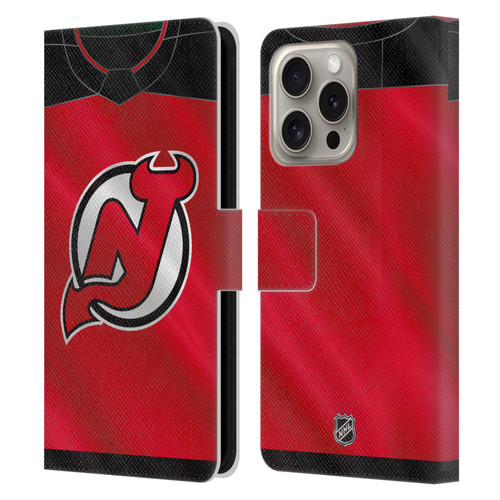 NHL New Jersey Devils Jersey Leather Book Wallet Case Cover For Apple iPhone 16 Pro